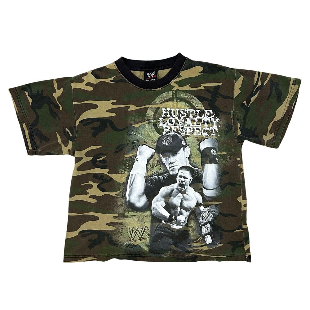 Y2K WWE John Cena Camo T-Shirt Kids Size 10/12 Short Sleeve Wrestling Tee 2008